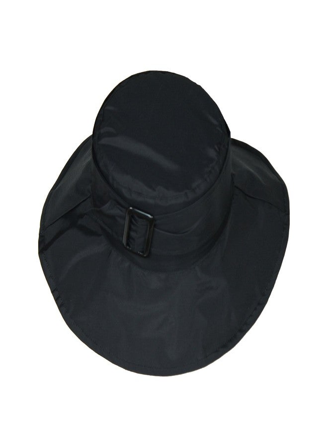 FLH Black Packable Bucket Rain Hat w/ Buckle, 3.5 inch Wide Brim - Image 4